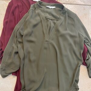 Lush Olive and Burgundy Women's Blouse